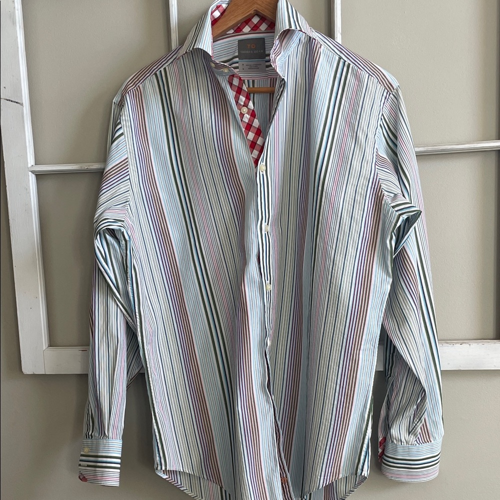 Thomas Dean Multicolor Striped Button Down Shirt